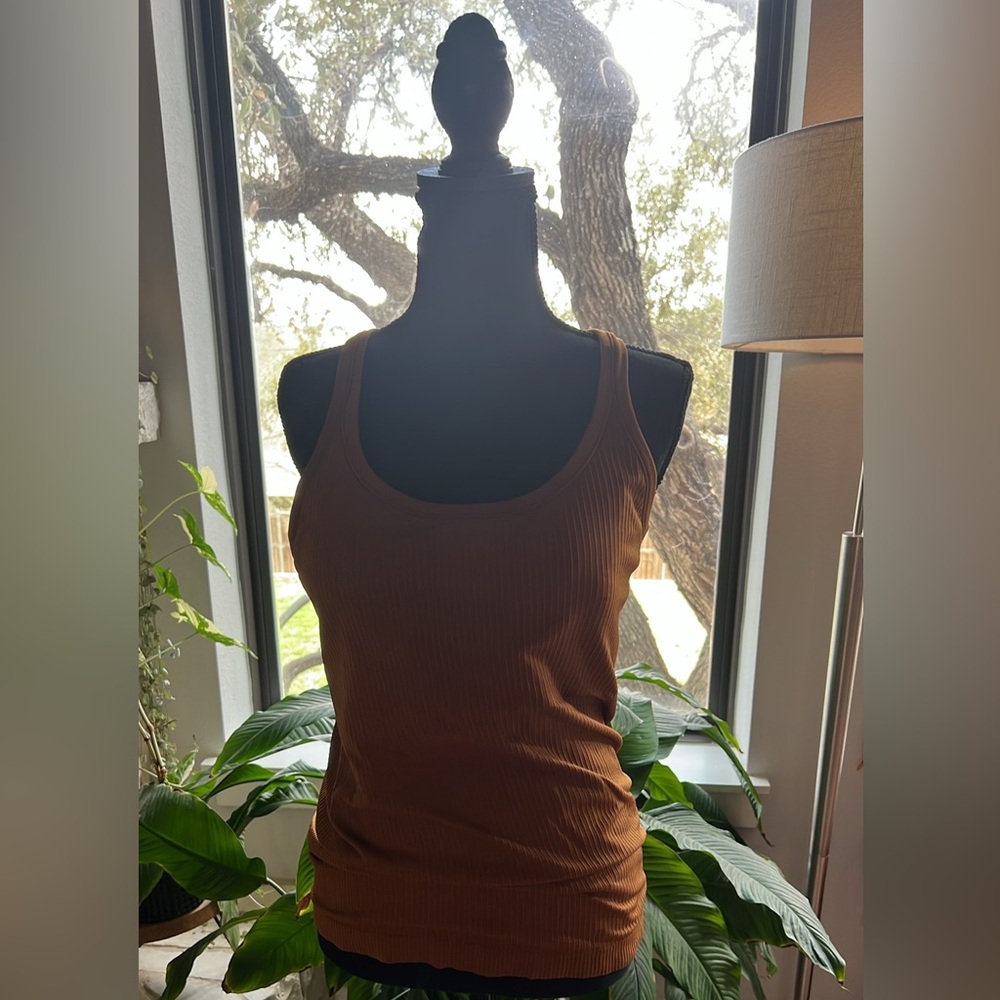 Lululemon Ebb To Street Rust/Bronze Ribbed Tank Top with built in shelf bra